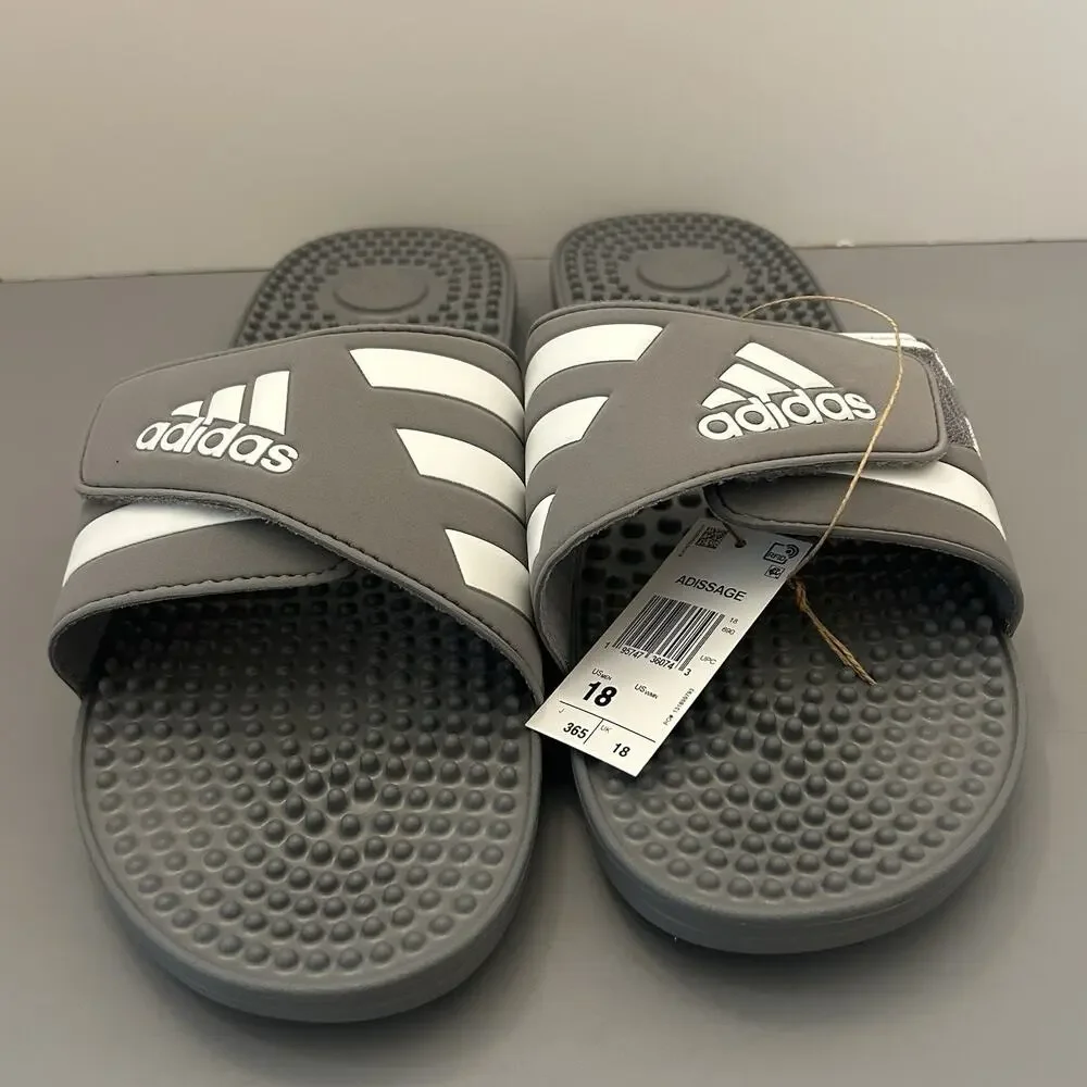 ADIDAS Mens Adissage Slides Sandal Grey/White/Grey Size 18 US HQ4373 NEW